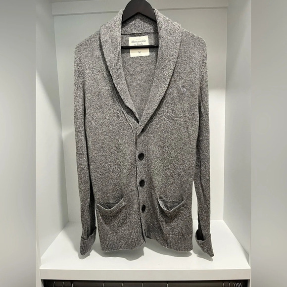 Abercrombie & Fitch Womens Cardigan M Gray/white Knit Button Up Pockets medium - Picture 1 of 10